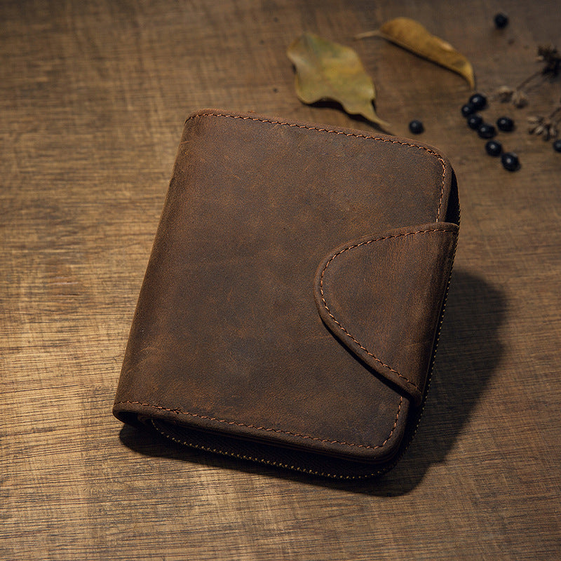 Full-Grain Leather Trifold Wallet with Coin Pocket