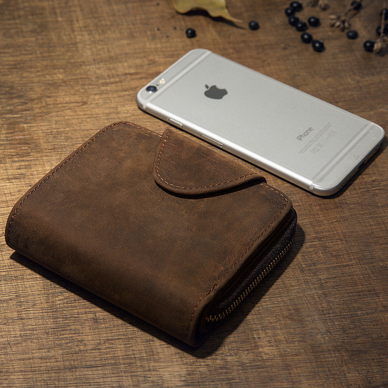 Full-Grain Leather Trifold Wallet with Coin Pocket