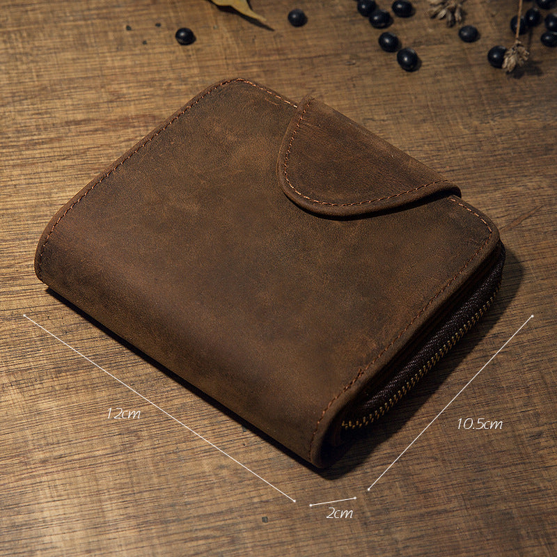 Full-Grain Leather Trifold Wallet with Coin Pocket