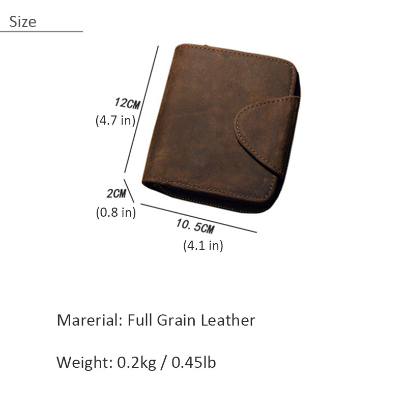 Full-Grain Leather Trifold Wallet with Coin Pocket