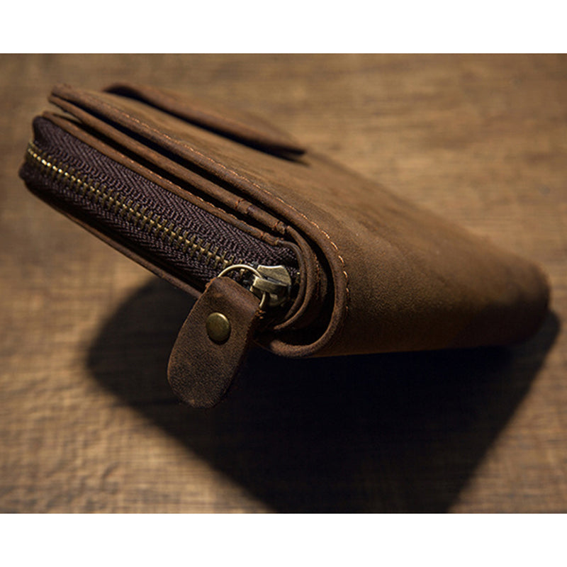 Full-Grain Leather Trifold Wallet with Coin Pocket