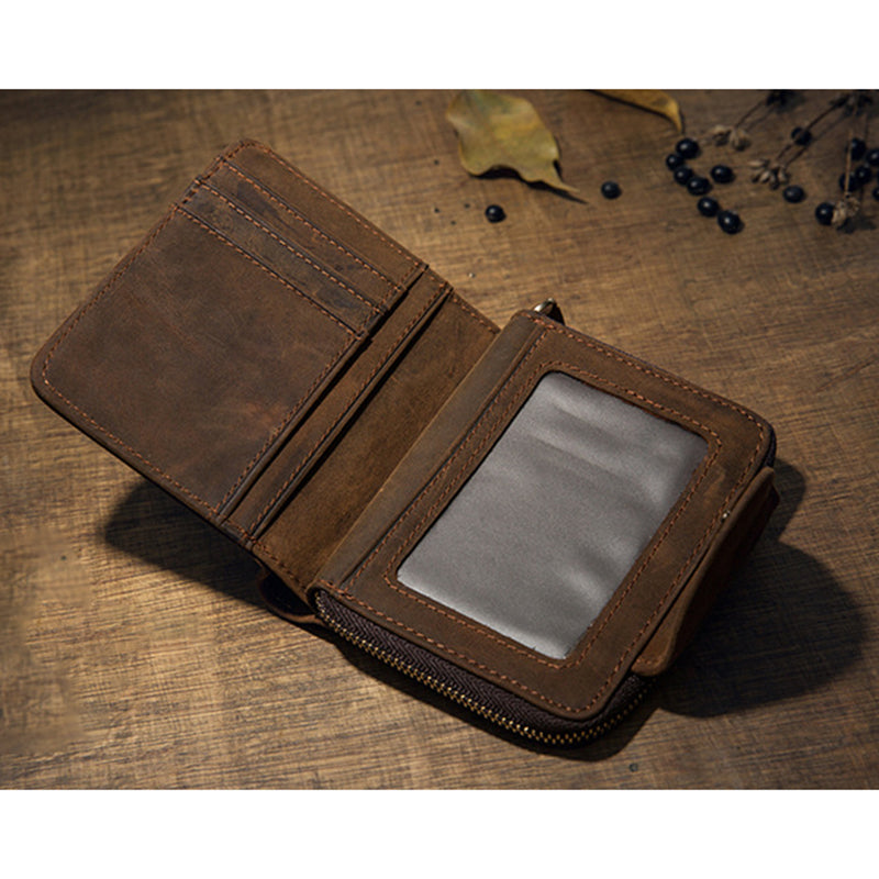 Full-Grain Leather Trifold Wallet with Coin Pocket
