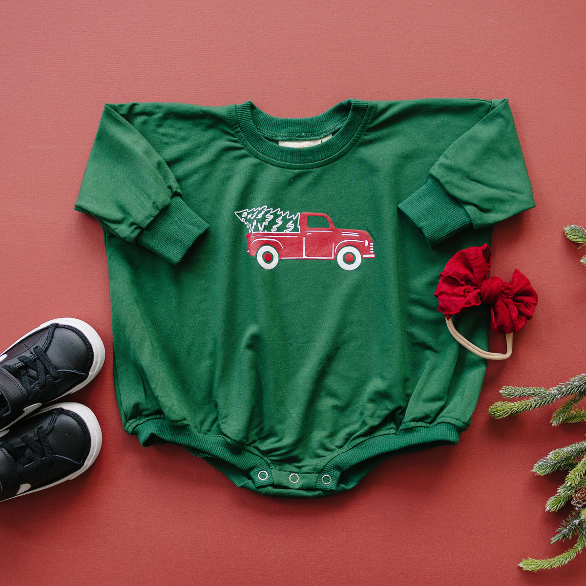 Christmas Tree Truck Bamboo Baby Sweatshirt Romper