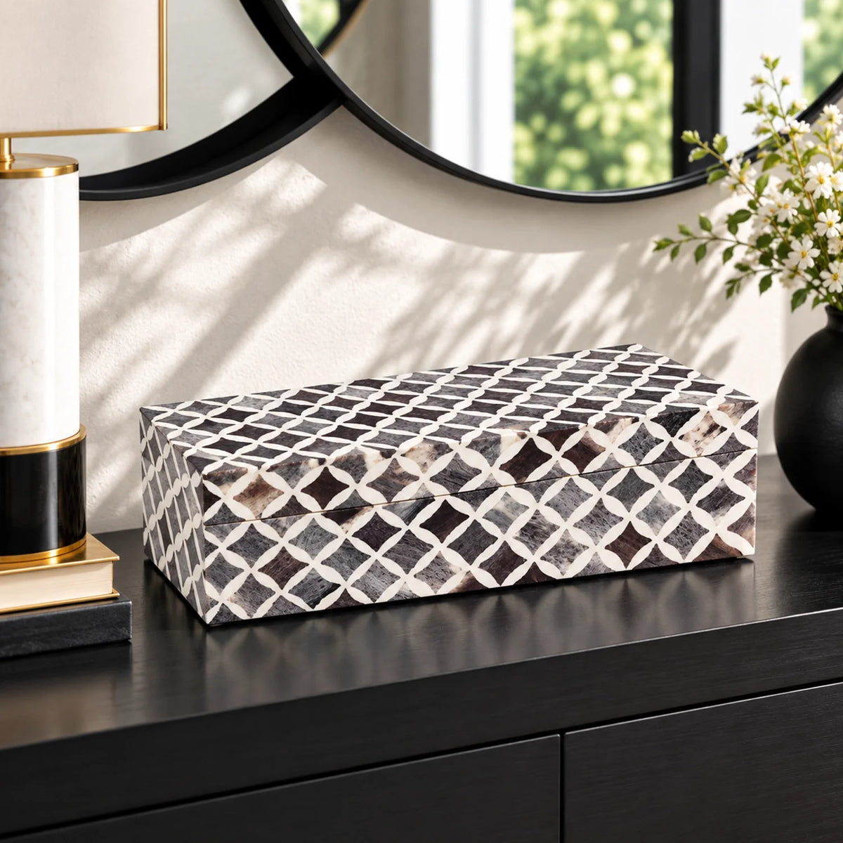 Star Grey & White Bone & Resin Inlay Storage Box | 7 Sizes