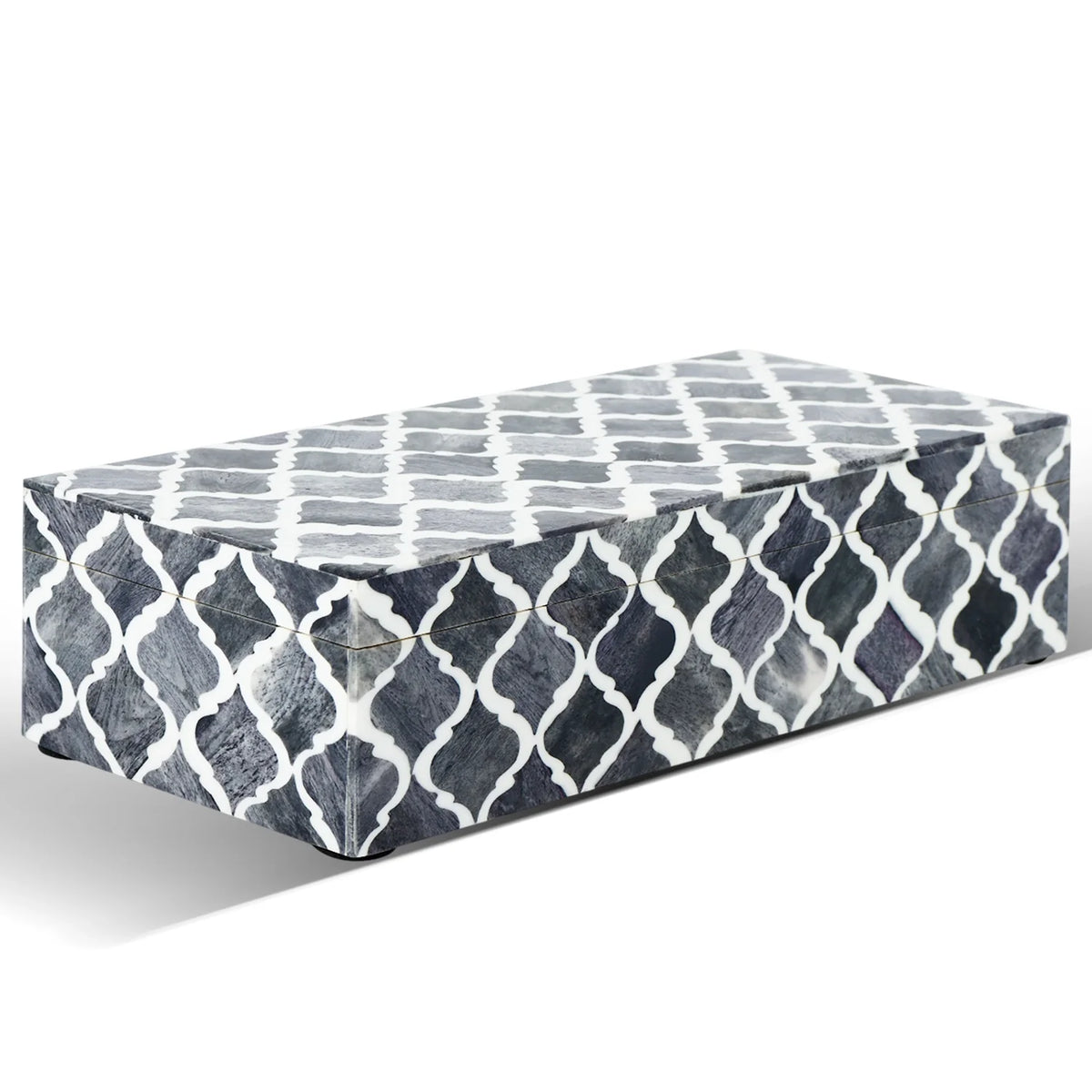 Moroccan grey and white resin and bone inlay storage box