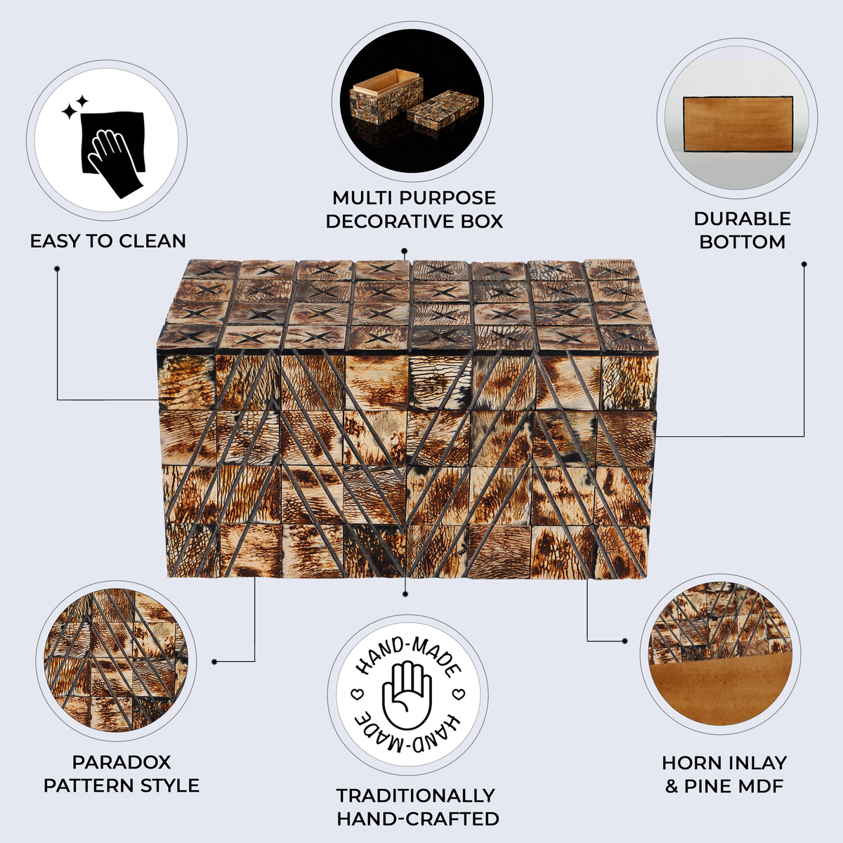 Kept Paradox Brown Horn Inlay Storage Box | 7 Sizes