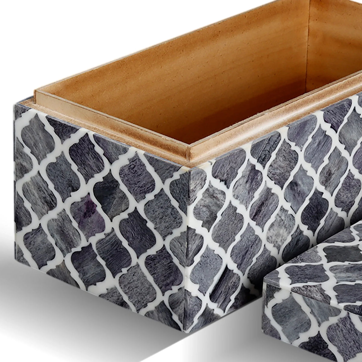 Moroccan Grey & White Resin & Bone Inlay Decorative Storage Box — (7 Sizes)