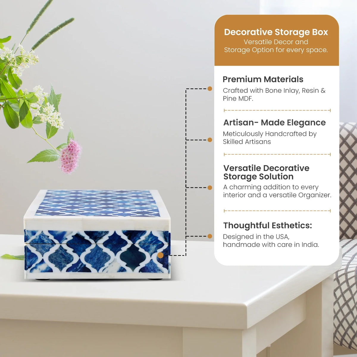 Patisserie Classic Indigo Bone & Resin Inlay Storage Box | 7 Sizes