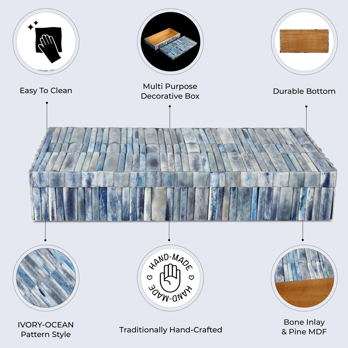 Ivory Ocean Blue Bone Inlay Storage Box | 7 Sizes