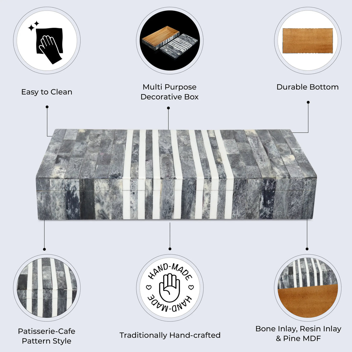 Patisserie Café Grey Bone & Resin Inlay Storage Box | 7 Sizes