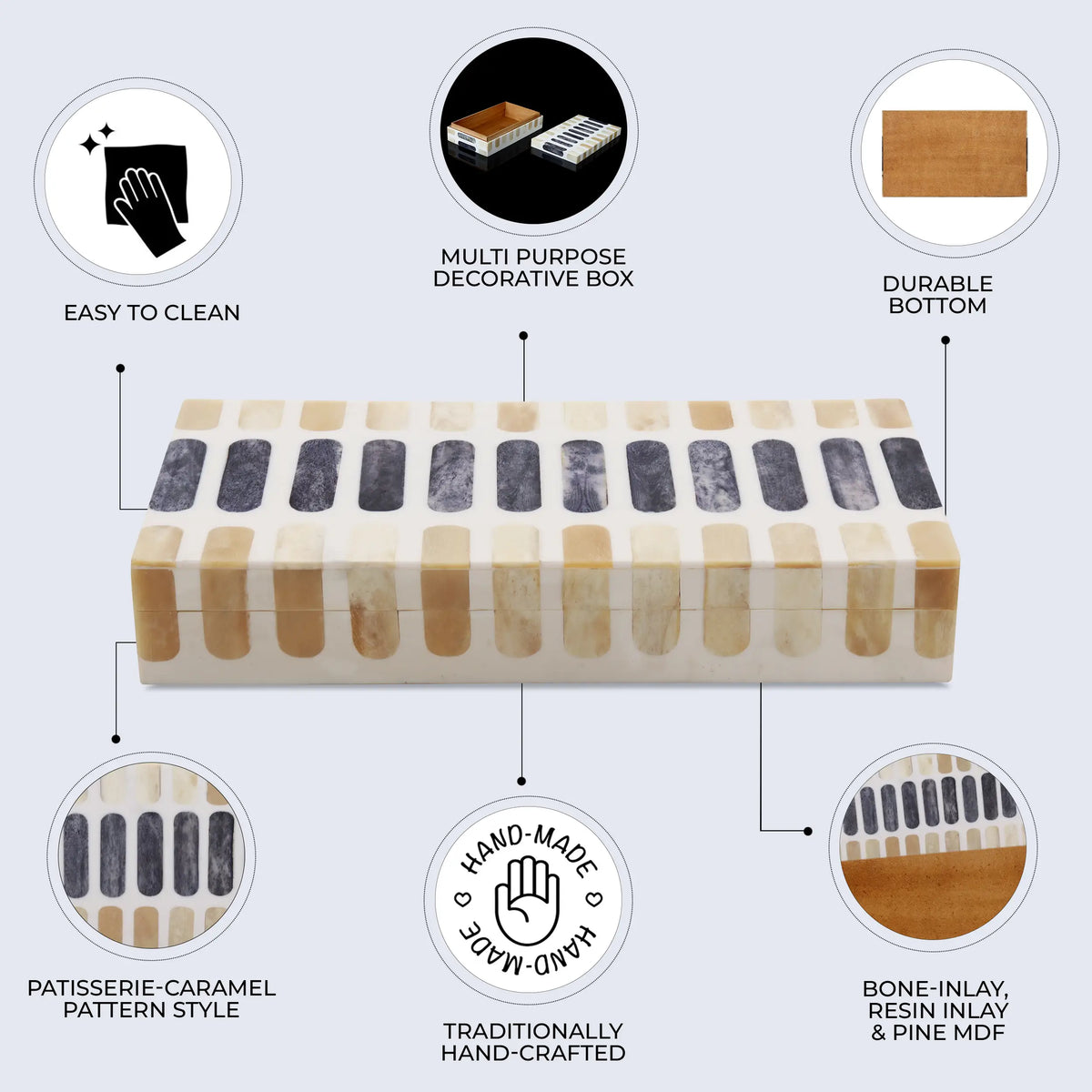 Patisserie Caramel Bone & Resin Inlay Storage Box | 7 Sizes