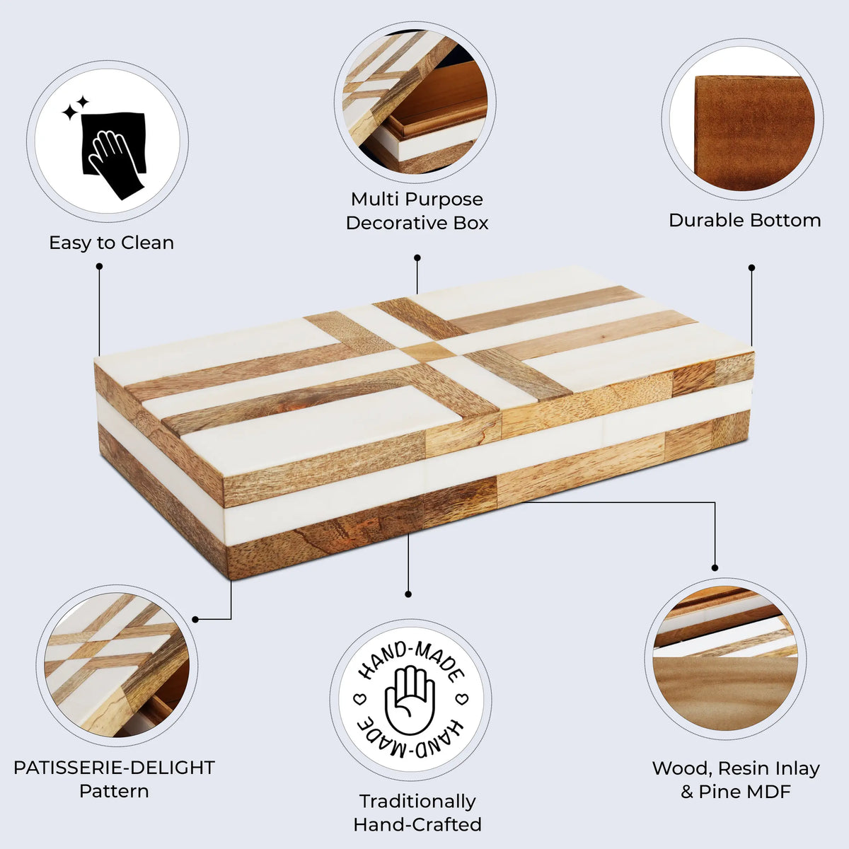 Patisserie Delight Resin & Wood Inlay Storage Box | 7 Sizes