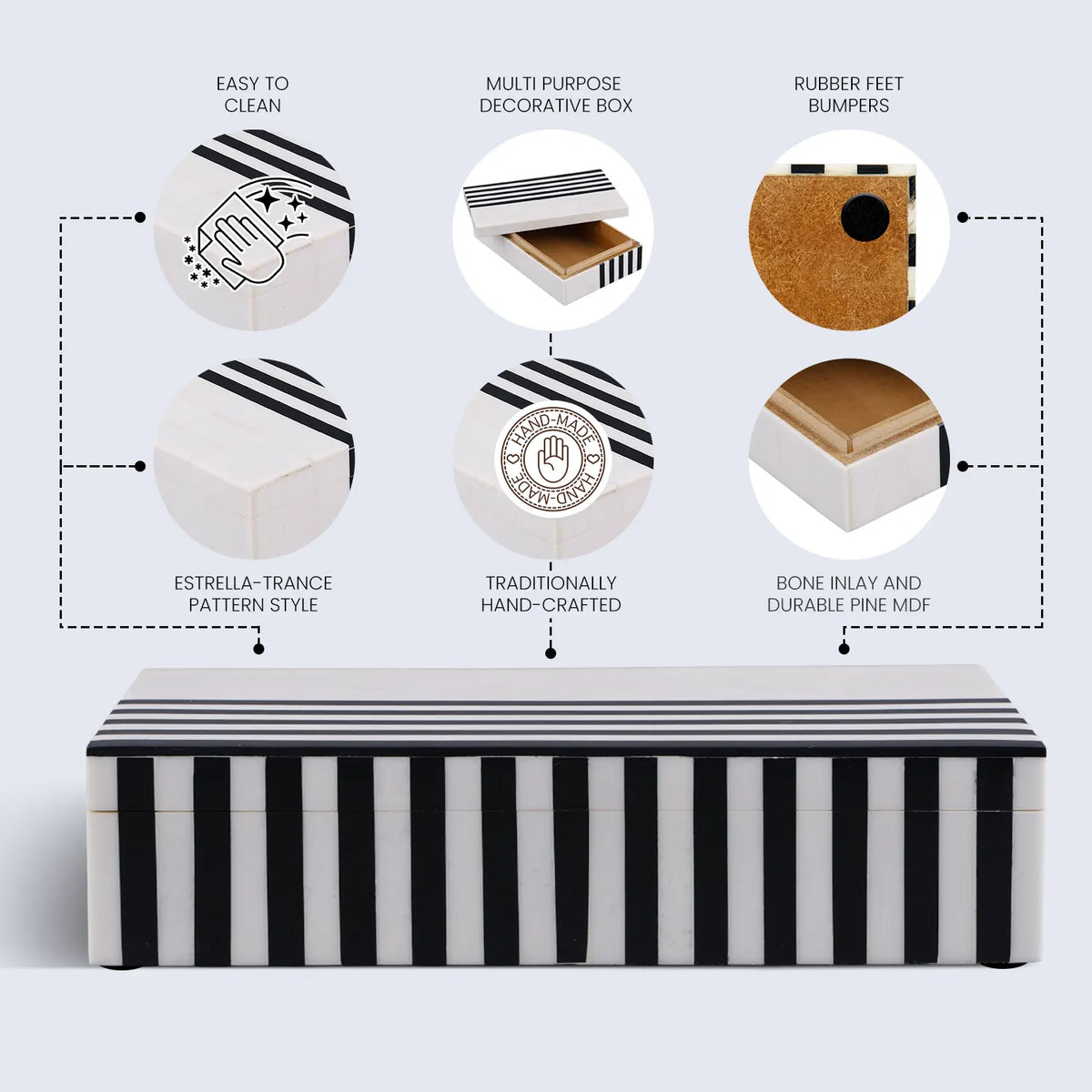 Mono Lead Black & White Resin Inlay Storage Box | 7 Sizes
