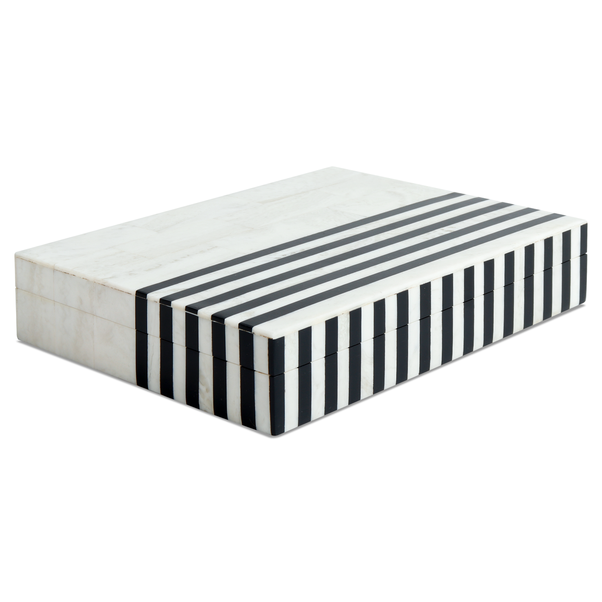Black and white resin inlay storage box, geometric pattern