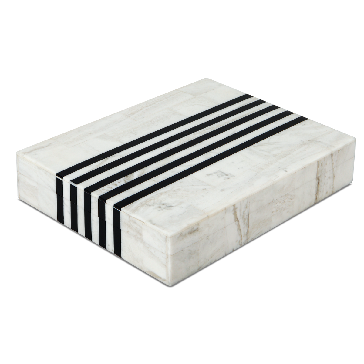 Black and white resin inlay storage box, stripe pattern