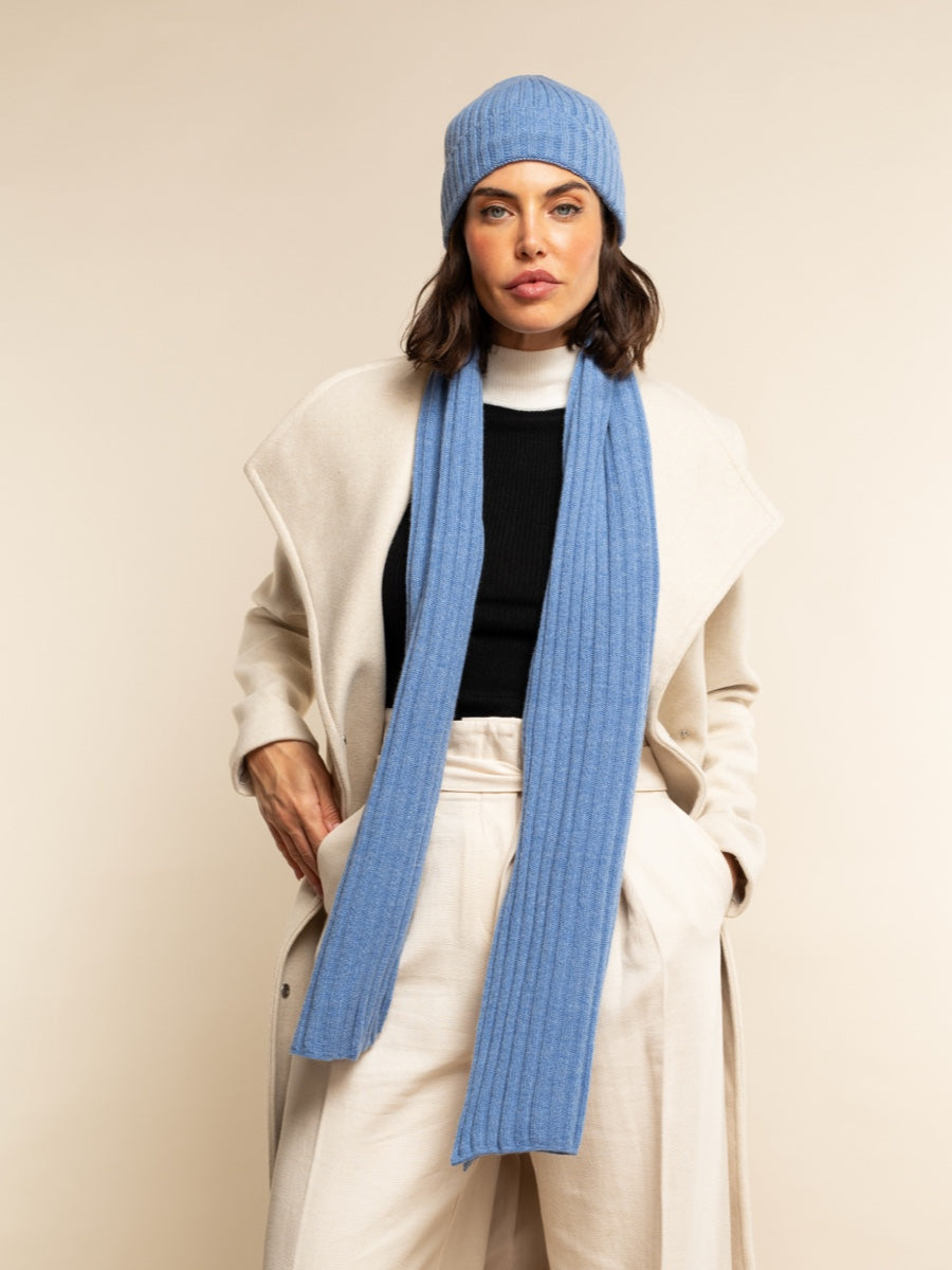 Milano (light blue) - Italian 100% cashmere ribbed beanie (unisex)