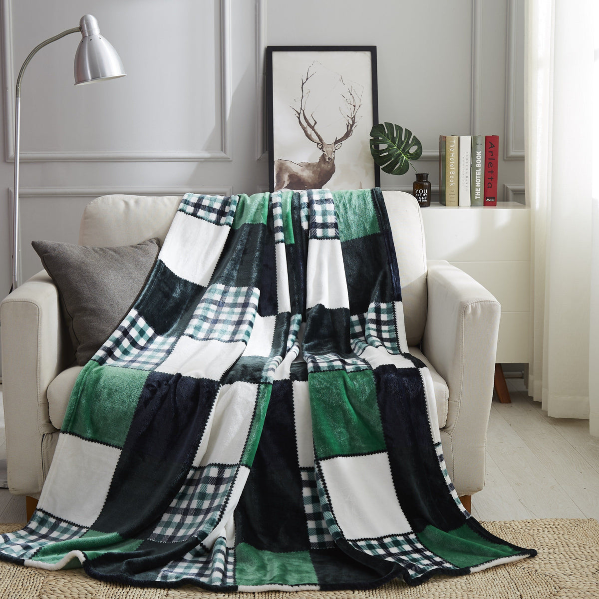 Tache Forest Green Plaid Flannel Throw Blanket (4023)