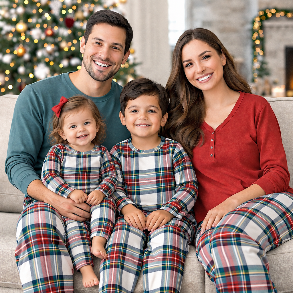 Christmas Plaid Family Matching Bamboo Pajamas – Kids Sets, Adult Pants & Baby Romper