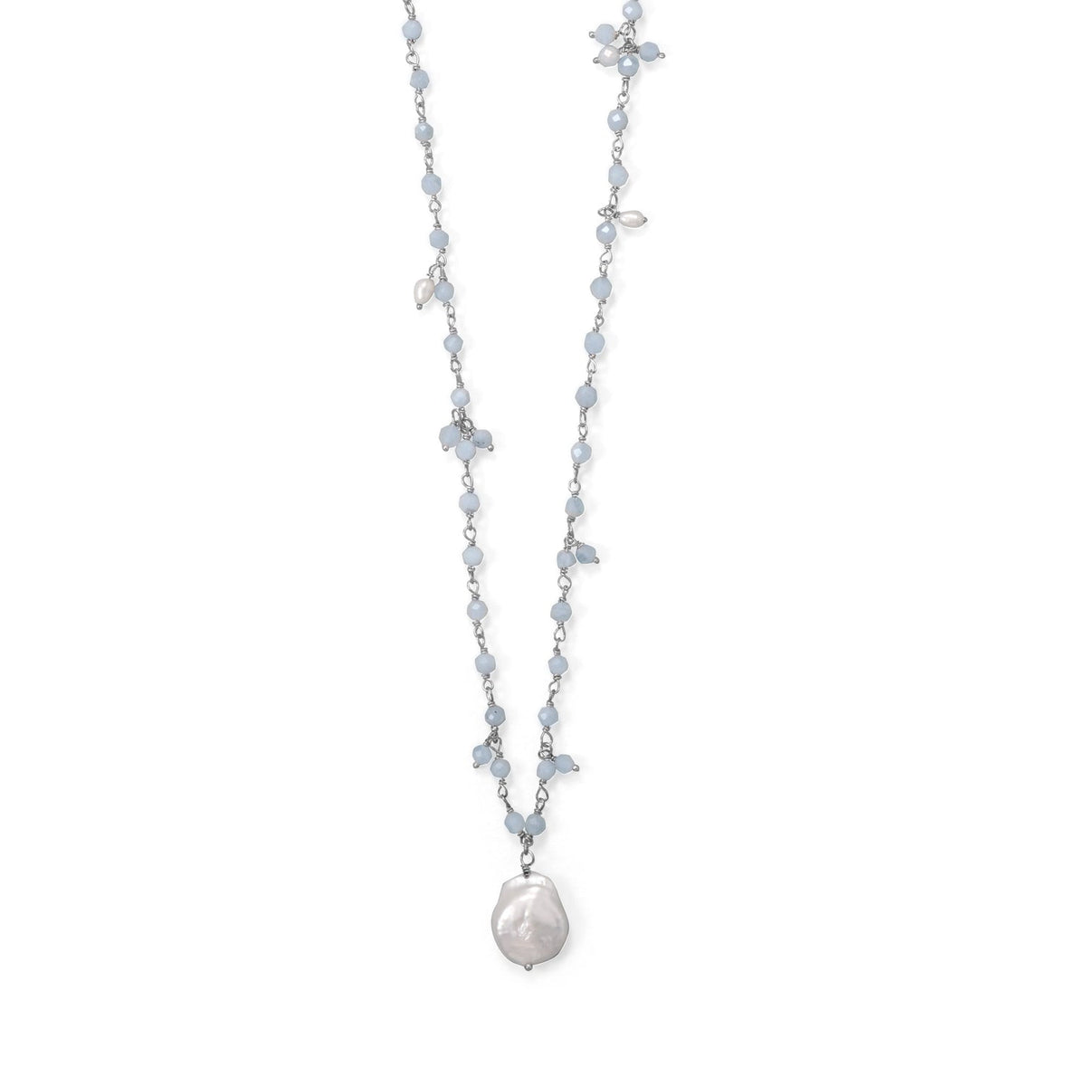 Aquamarine with Pearl Pendant Necklace