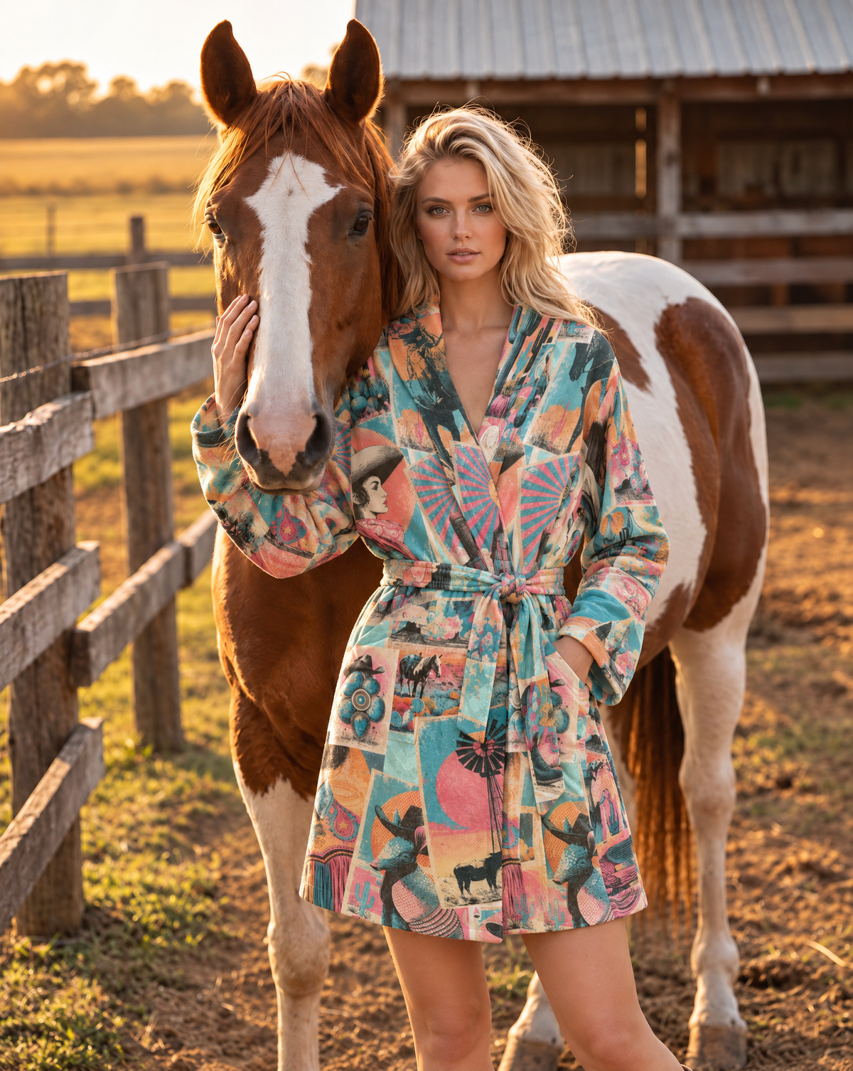 Baha Ranch Honky Tonk Kitsch Desert Vibes Minky Fleece Robe