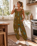 Brown western rodeo print overalls jumpsuit