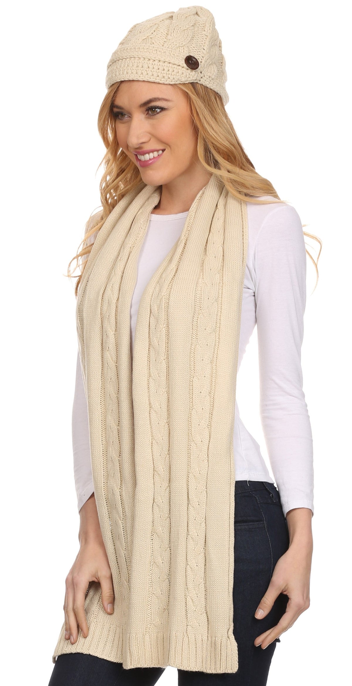 Sakkas Cable Knit Visor Beanie & Scarf Set