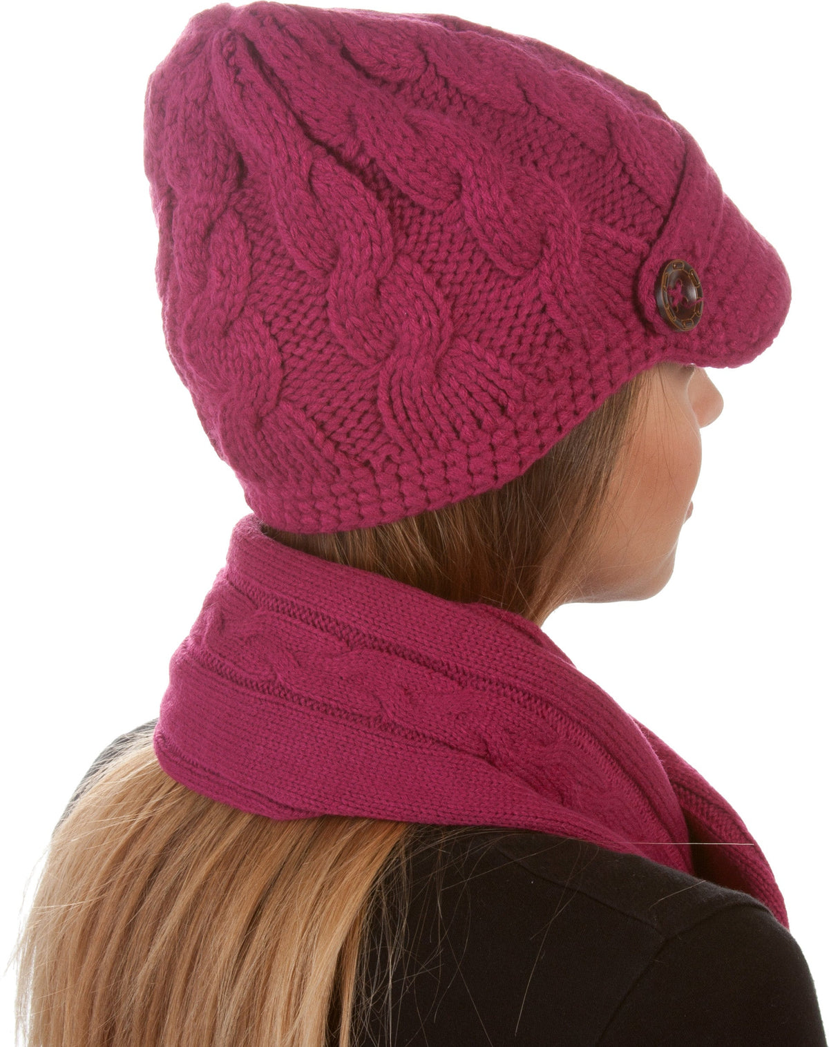 Sakkas Cable Knit Visor Beanie & Scarf Set