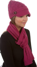 Sakkas Cable Knit Visor Beanie & Scarf Set