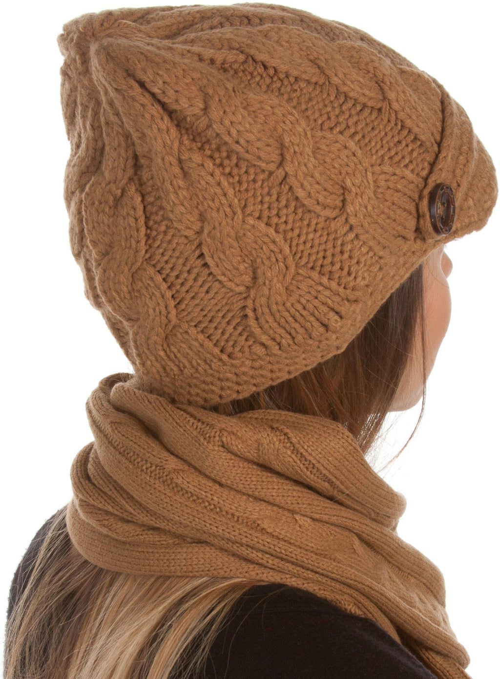 Sakkas Cable Knit Visor Beanie & Scarf Set