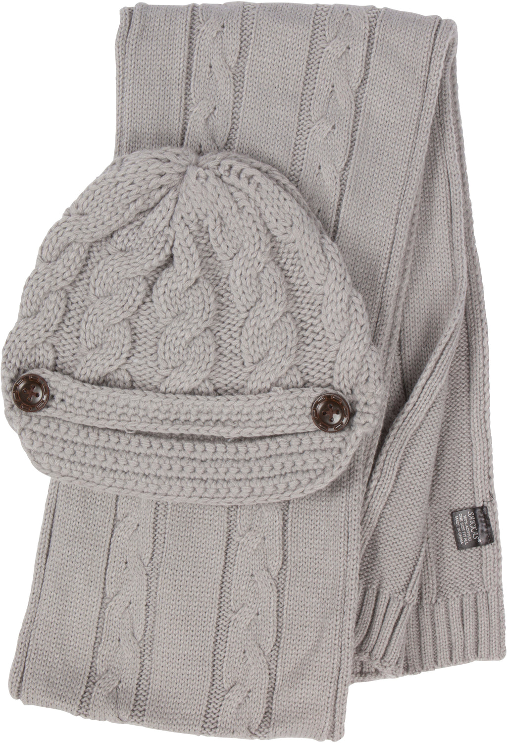Sakkas Cable Knit Visor Beanie & Scarf Set