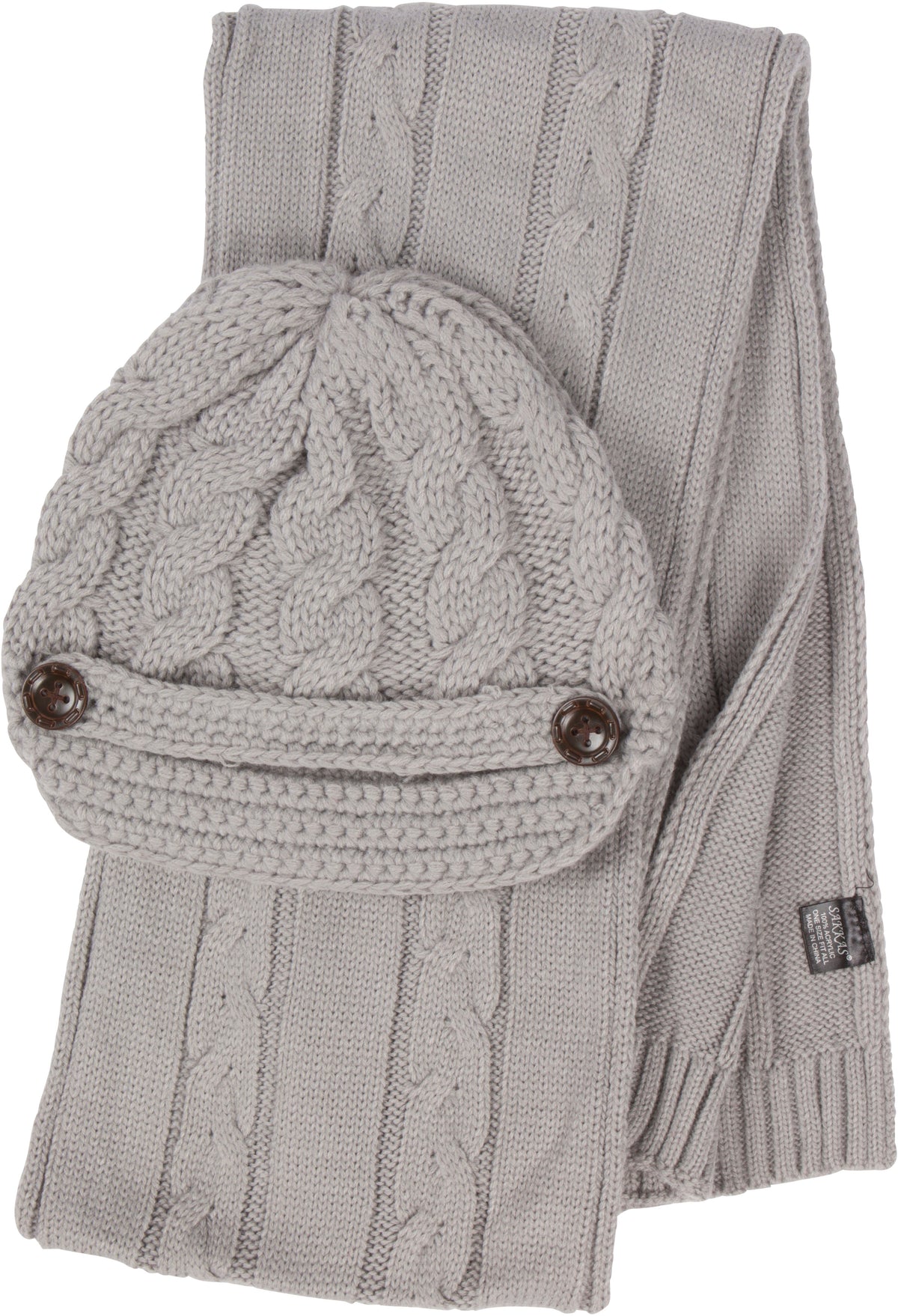 Sakkas Cable Knit Visor Beanie & Scarf Set