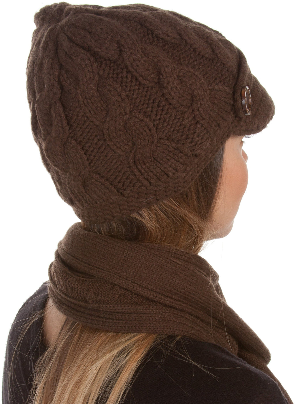 Sakkas Cable Knit Visor Beanie & Scarf Set