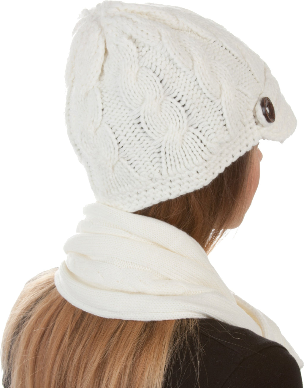 Sakkas Cable Knit Visor Beanie & Scarf Set
