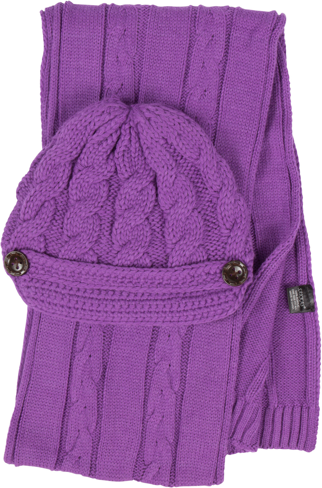 Sakkas Cable Knit Visor Beanie & Scarf Set