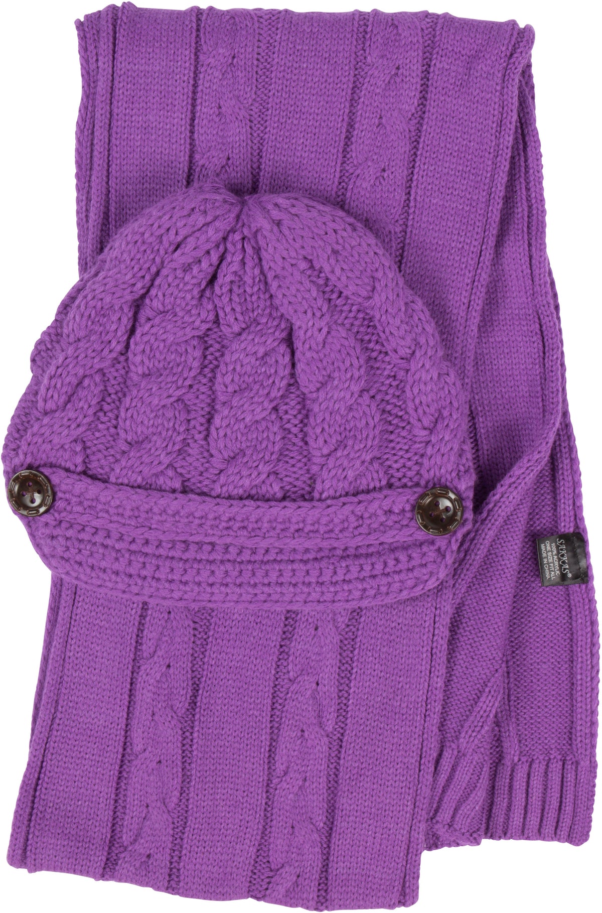 Sakkas Cable Knit Visor Beanie & Scarf Set
