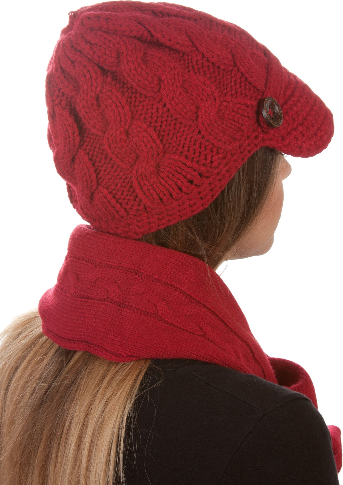 Sakkas Cable Knit Visor Beanie & Scarf Set