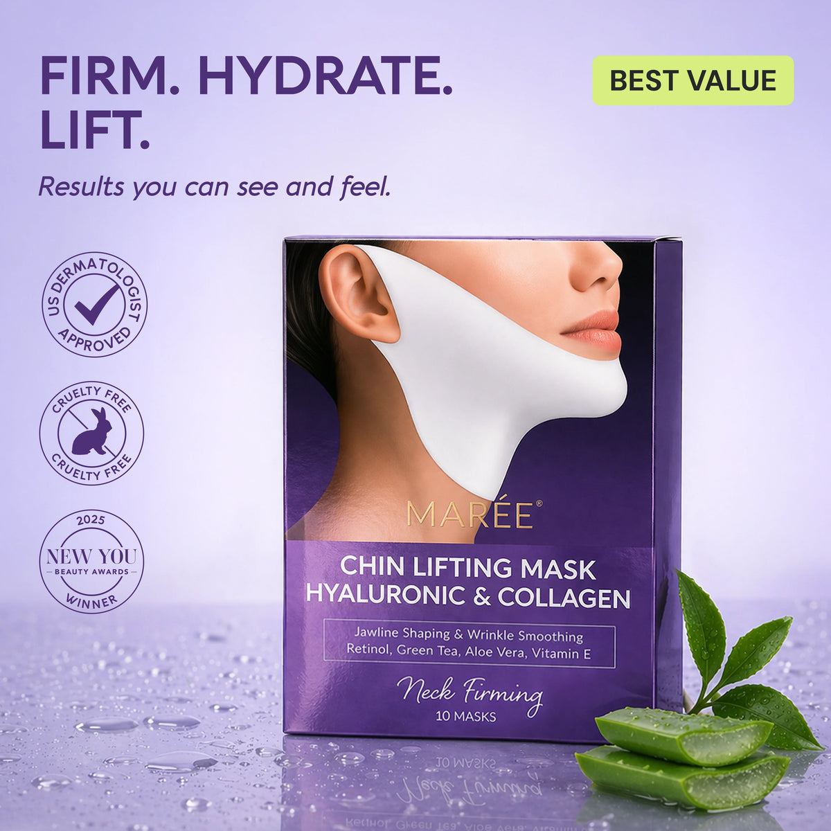 Hyaluronic acid V-line lifting face mask, 10 pack