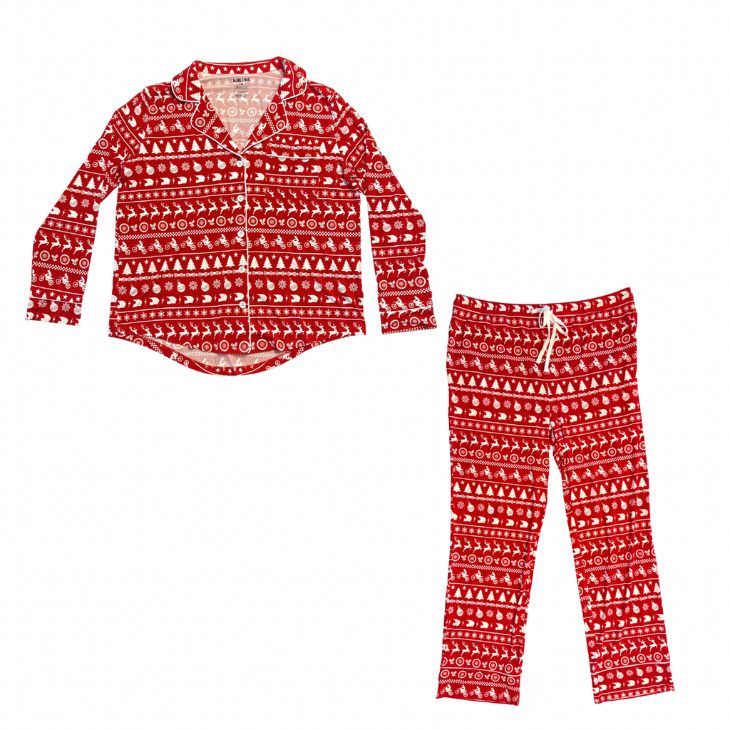 Women's Merry Moto Button-Up Bamboo Christmas Pajamas