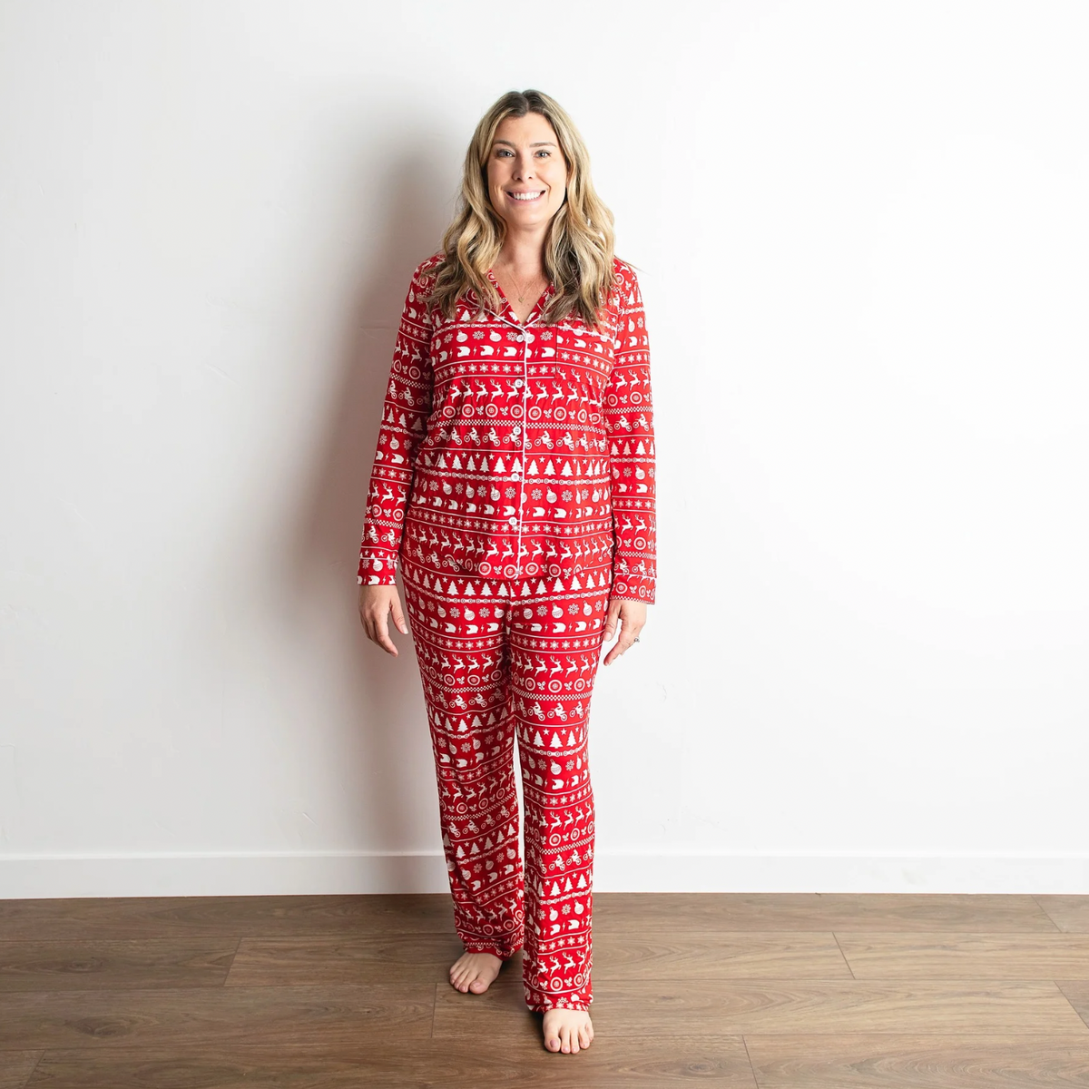 Women's Merry Moto Button-Up Bamboo Christmas Pajamas
