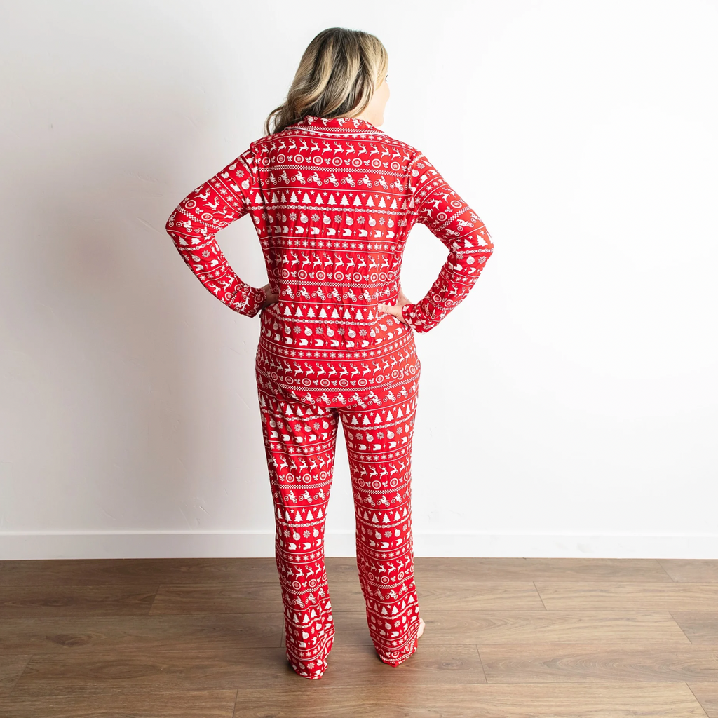 Women's Merry Moto Button-Up Bamboo Christmas Pajamas