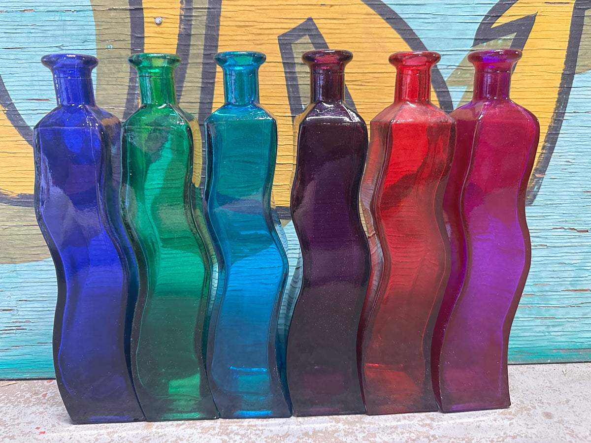 Tall Wavy Glass Bottle Bud Vase | 9.25" | 7 Colors