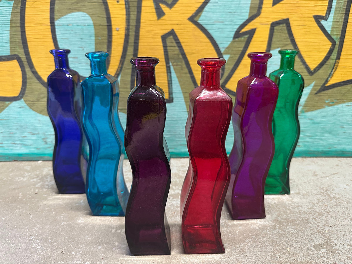 Tall Wavy Glass Bottle Bud Vase | 9.25" | 7 Colors