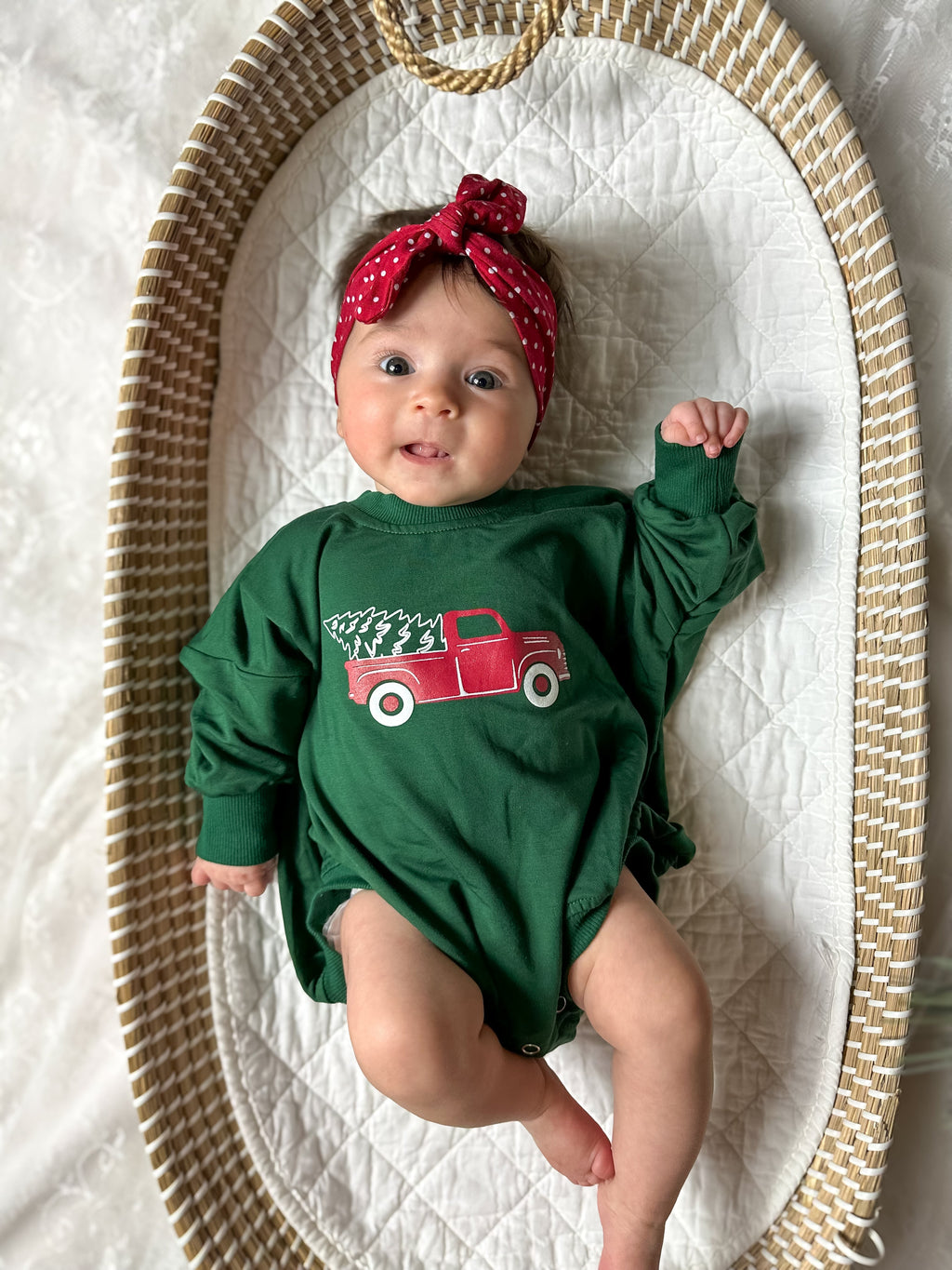 Christmas Tree Truck Bamboo Baby Sweatshirt Romper