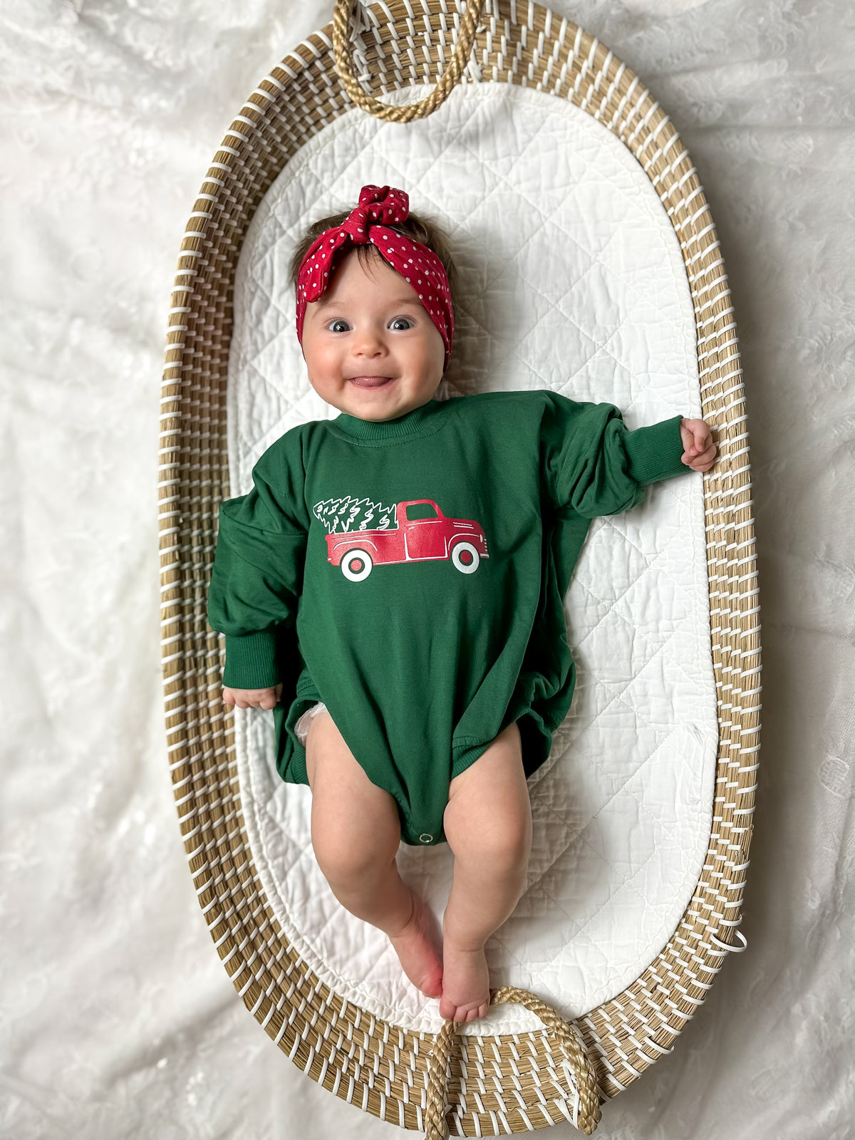 Christmas Tree Truck Bamboo Baby Sweatshirt Romper