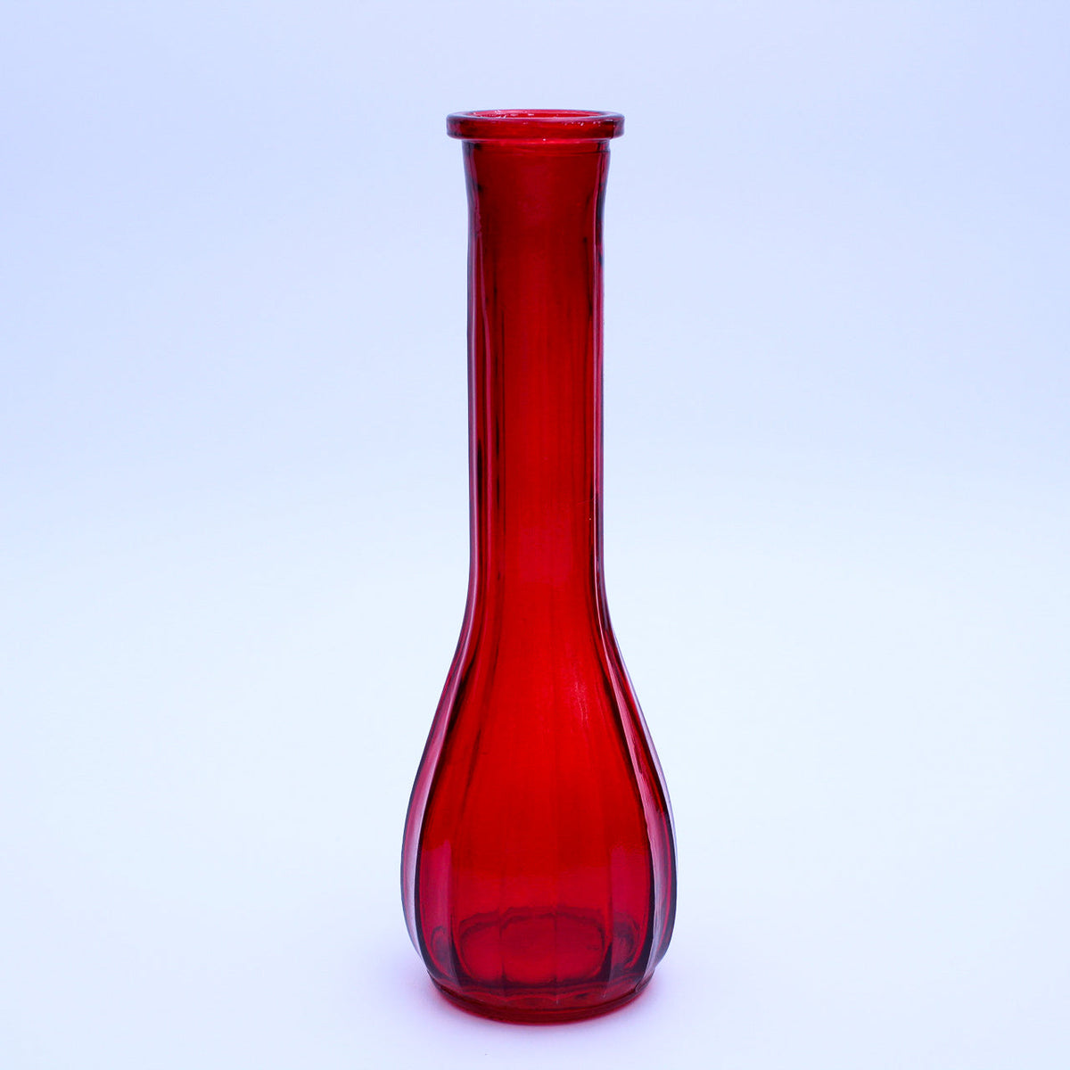 Vintage Ruby Red Ribbed Glass Bud Vase | 8.5"