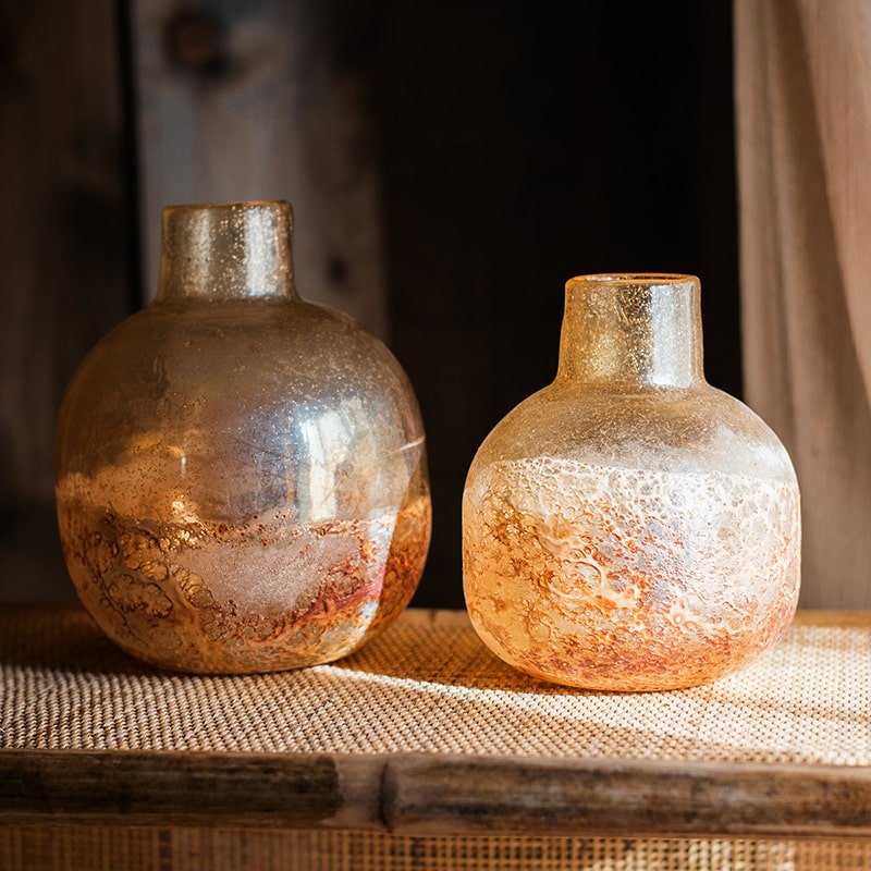Hand-Blown Amber Bubble Glass Bud Vase | Small & Large