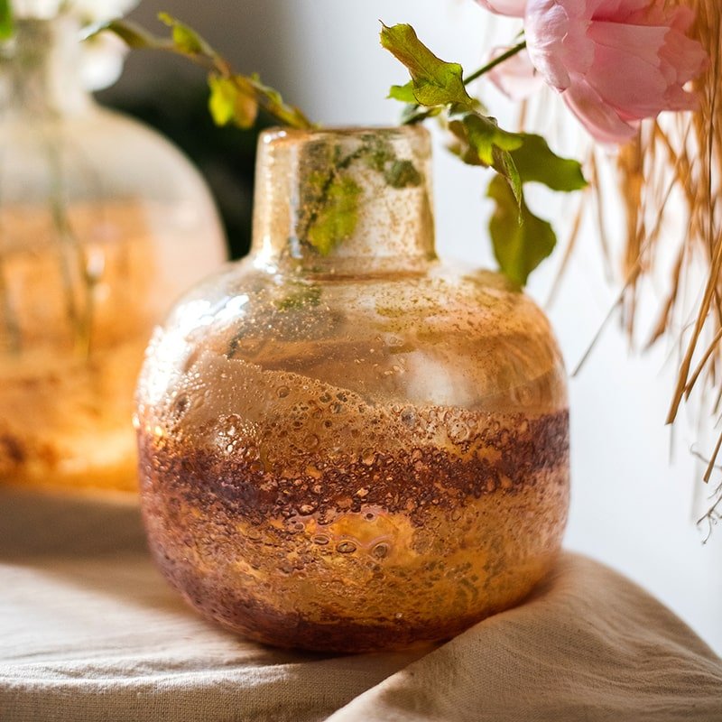 Hand-Blown Amber Bubble Glass Bud Vase | Small & Large
