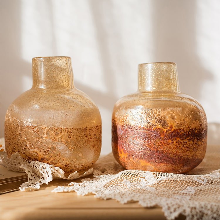 Hand-Blown Amber Bubble Glass Bud Vase | Small & Large