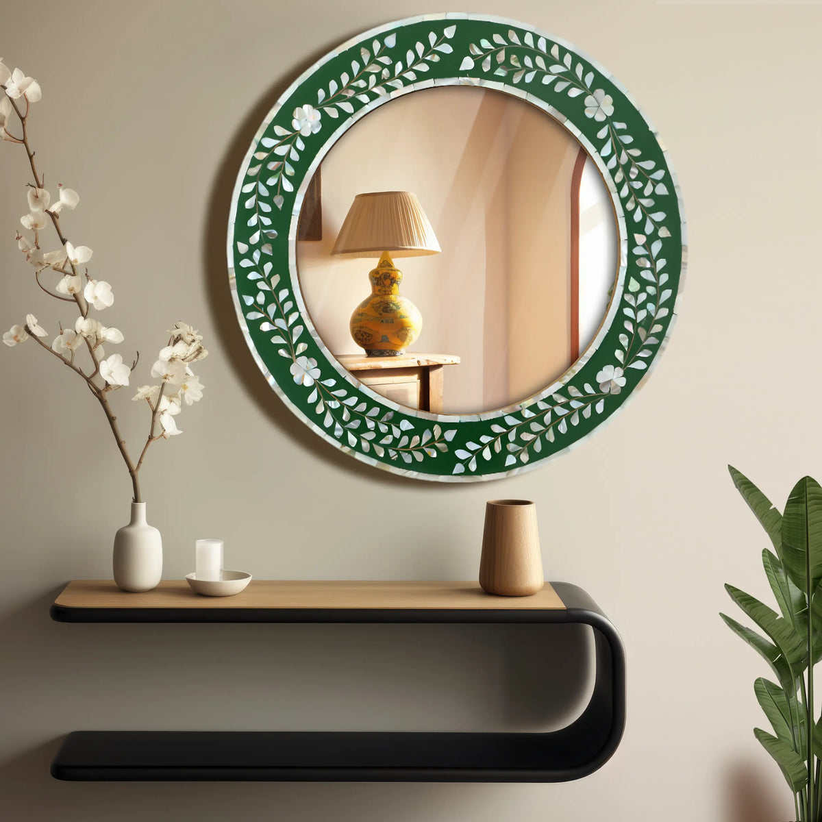 Alhambra Mother of Pearl Round Wall Mirror | 12" | Made to Order