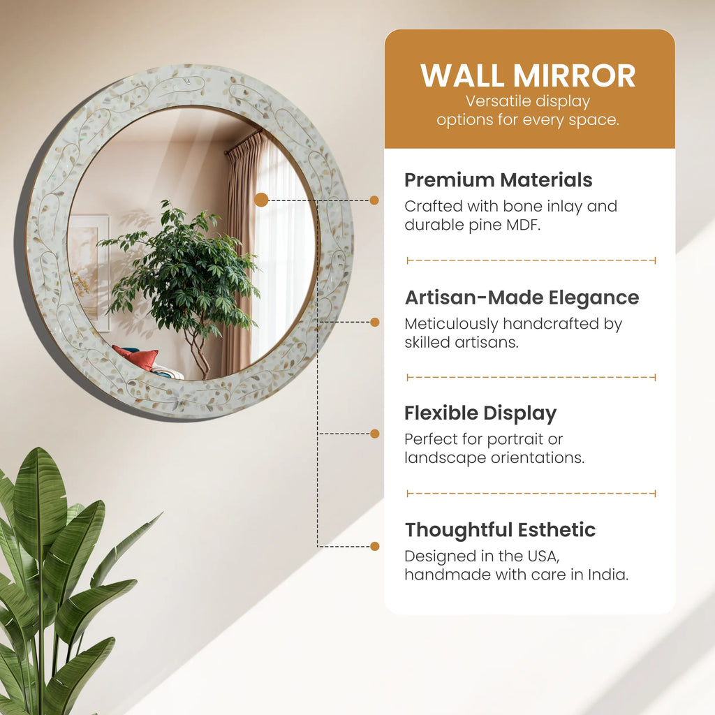 Alhambra Mother of Pearl Round Wall Mirror | 22" | Made to Order
